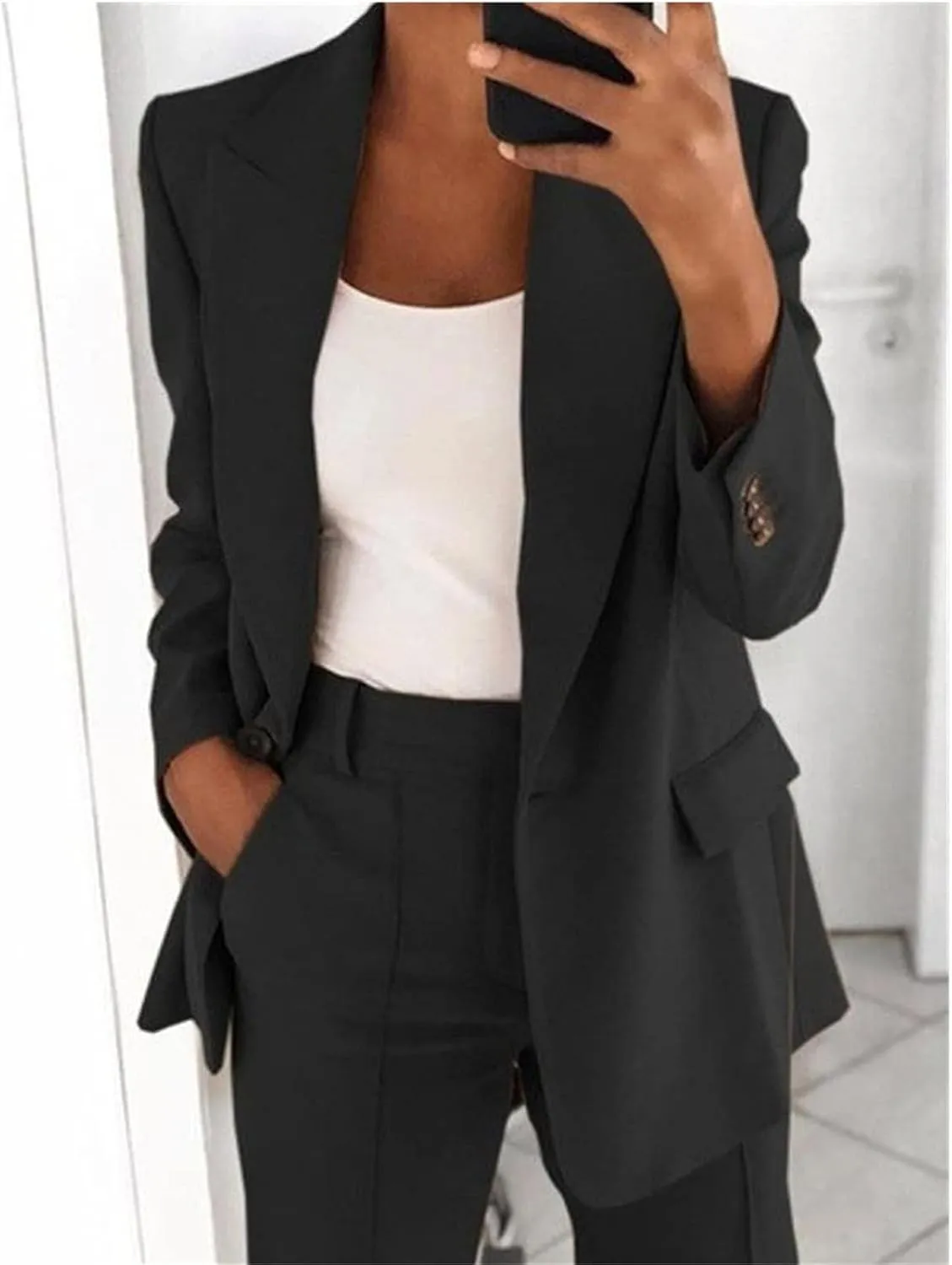 Blazer Sets Women 2 Piece Outfits Business Casual Jackets Plus Size Cardigan Coat Pockets Long Pants Suit