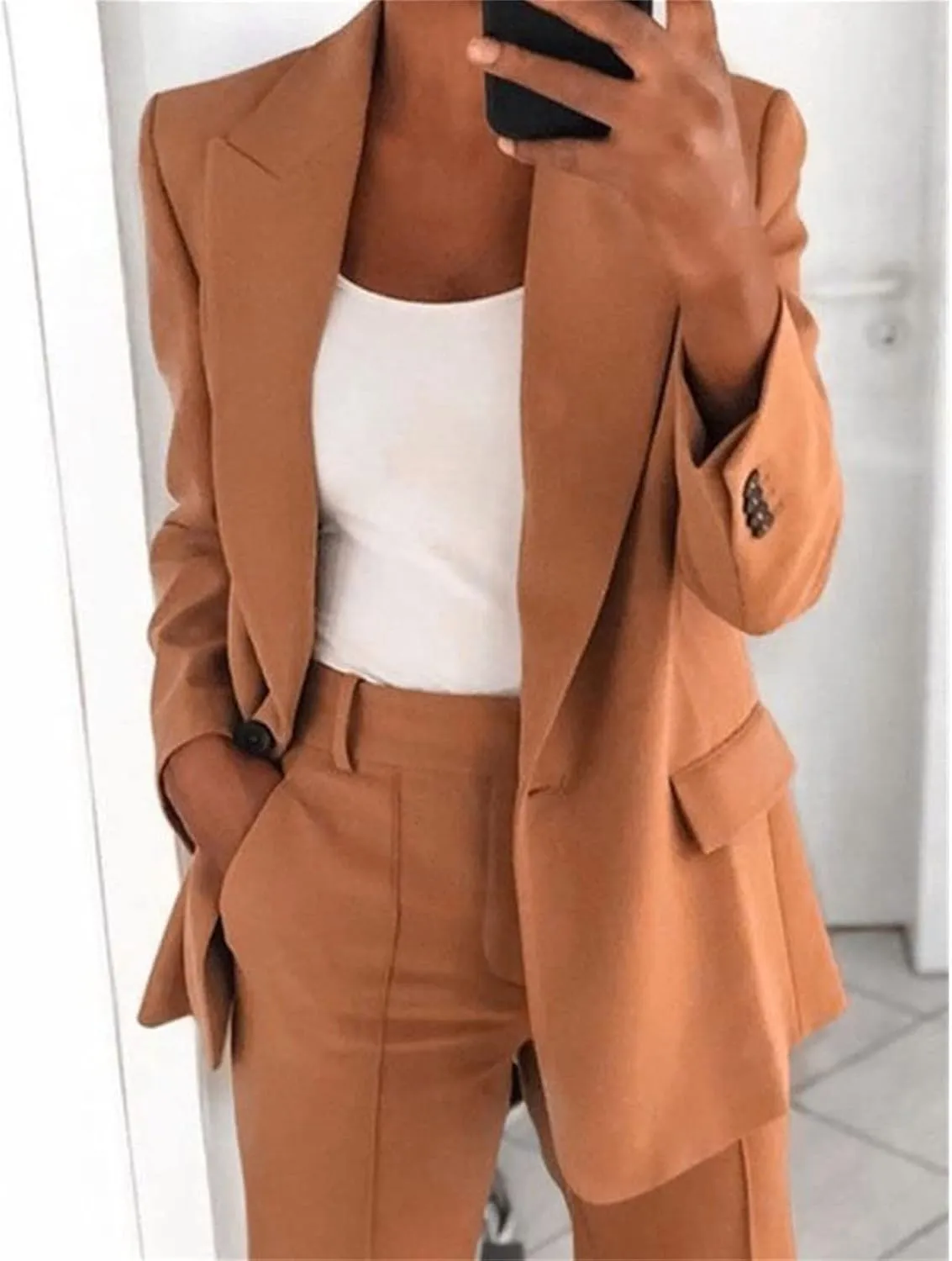 Blazer Sets Women 2 Piece Outfits Business Casual Jackets Plus Size Cardigan Coat Pockets Long Pants Suit