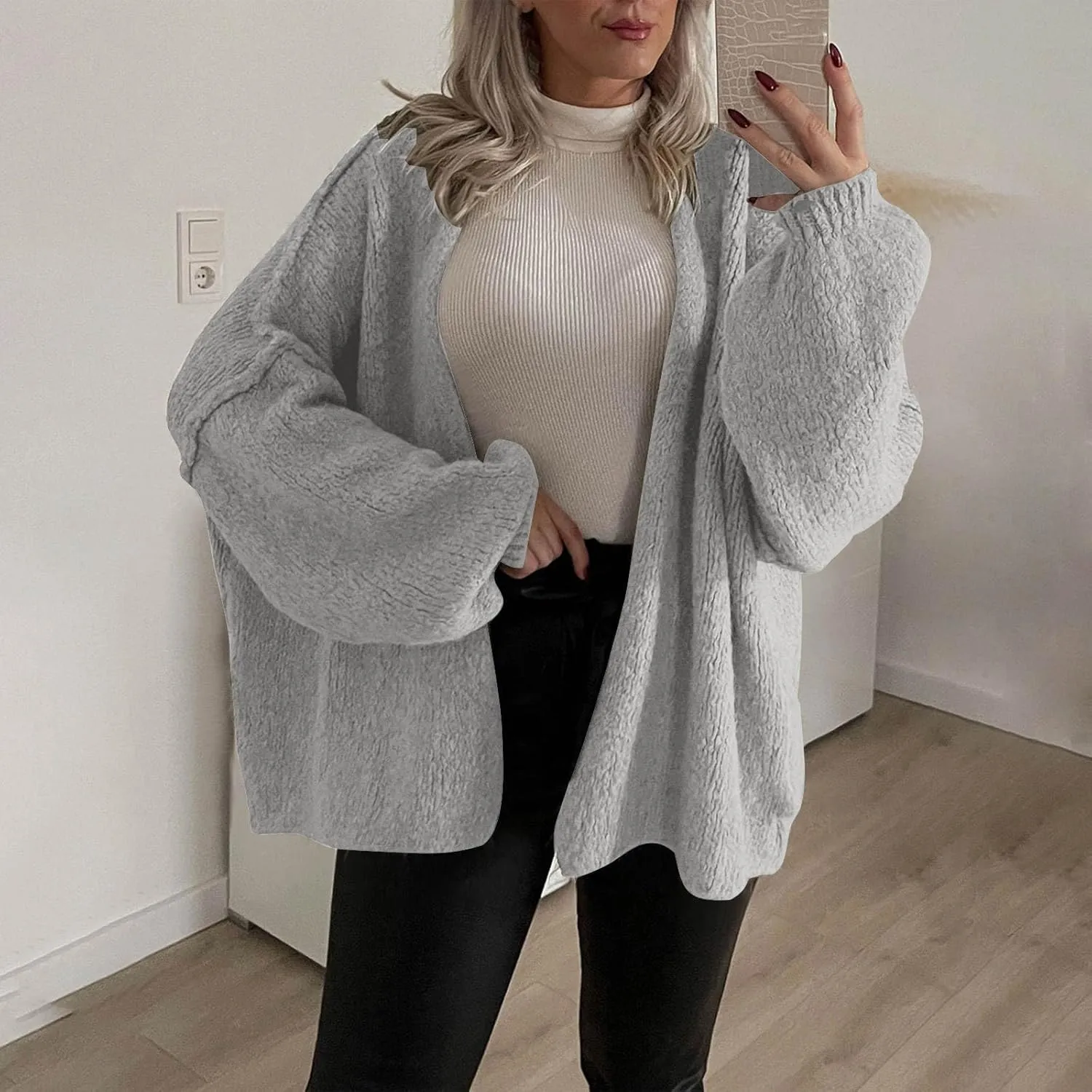 Borniu Womens Long Sleeve Open Front Cardigans Chunky Knit Draped Sweaters Outwear Jacket Coat Fall Clothes Fashion Outfits
