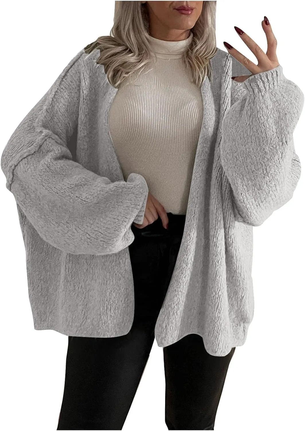 Borniu Womens Long Sleeve Open Front Cardigans Chunky Knit Draped Sweaters Outwear Jacket Coat Fall Clothes Fashion Outfits