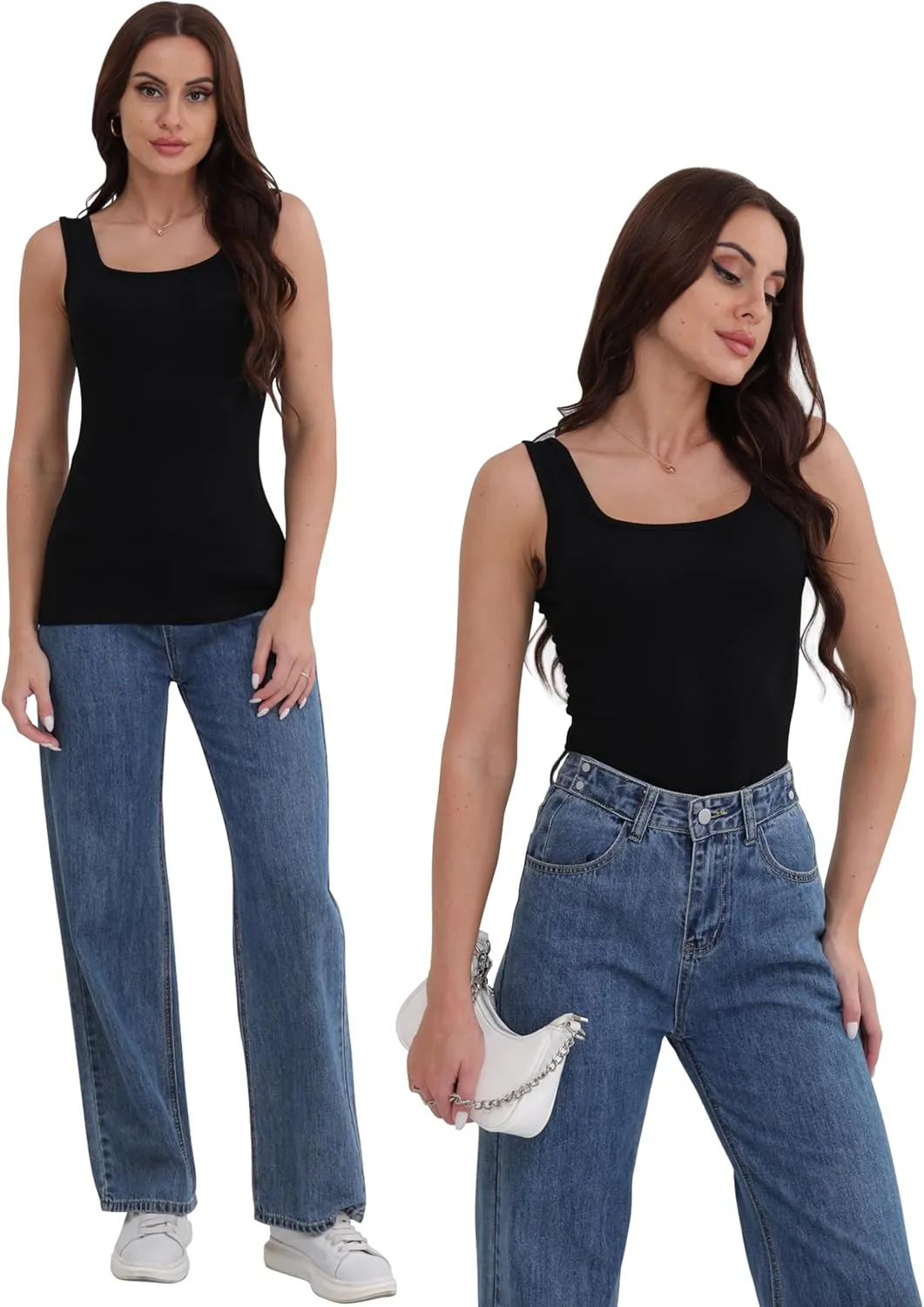BQTQ 5 Pack Womens Square Neck Tank Tops Sleeveless Ladies Tank Top Undershirts