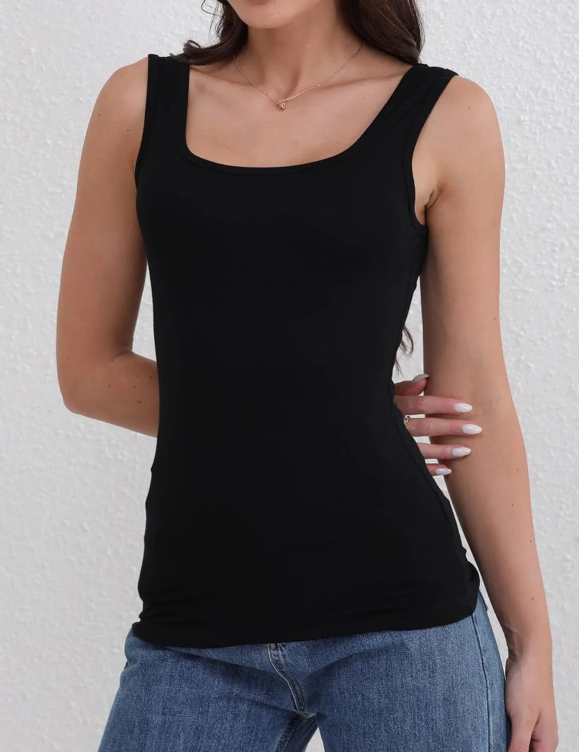 BQTQ 5 Pack Womens Square Neck Tank Tops Sleeveless Ladies Tank Top Undershirts