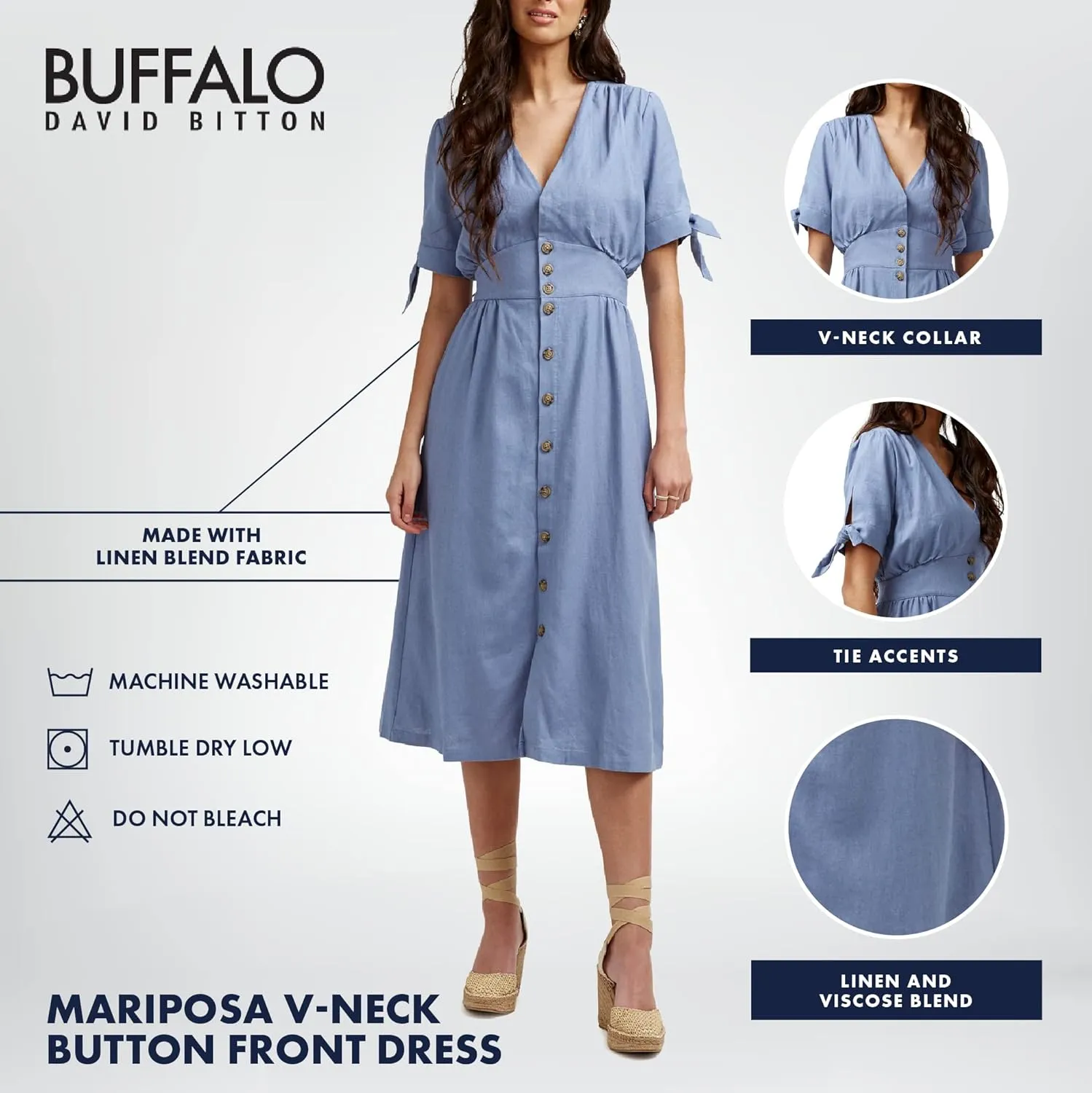 Buffalo David Bitton Women's Mariposa V Neck Button Front Dress 2