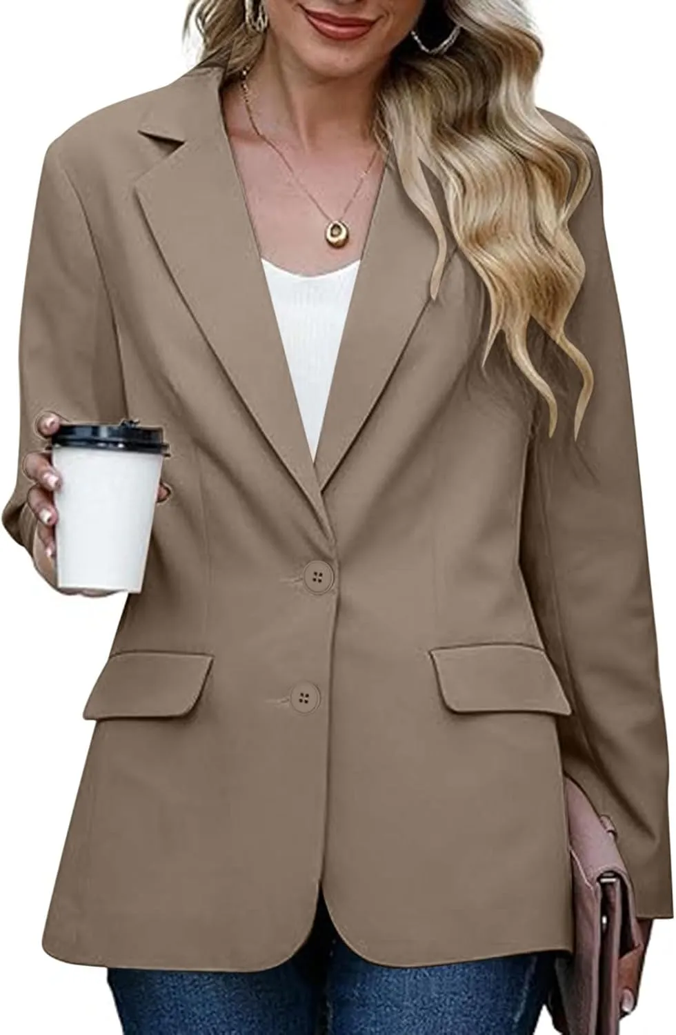 Business Casual Blazer for Women Suit Jackets Dressy Button Long Sleeve Open Front Cardigan Work Office Blazer Jacket
