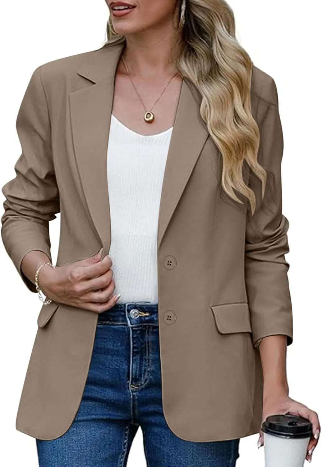 Business Casual Blazer for Women Suit Jackets Dressy Button Long Sleeve Open Front Cardigan Work Office Blazer Jacket