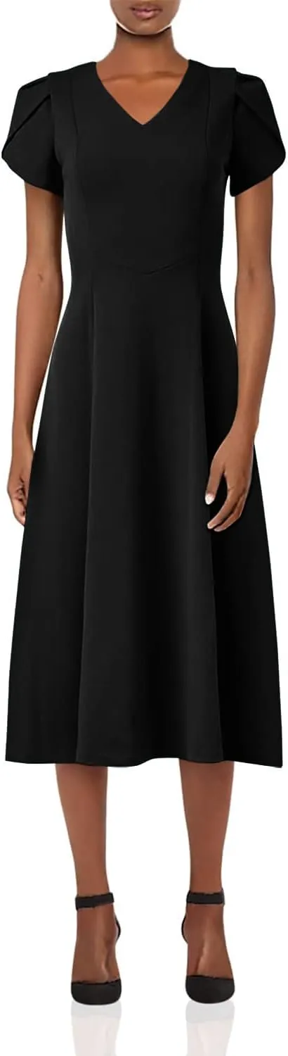 Calvin Klein Women's Tulip Sleeve A-line Midi Dress