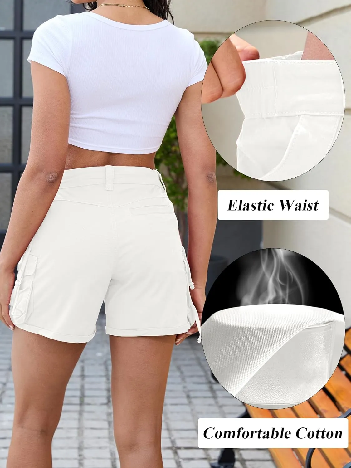 Cargo Shorts for Women High Wasited Stretchy Casual Summer Trendy Cute Shorts with Pockets
