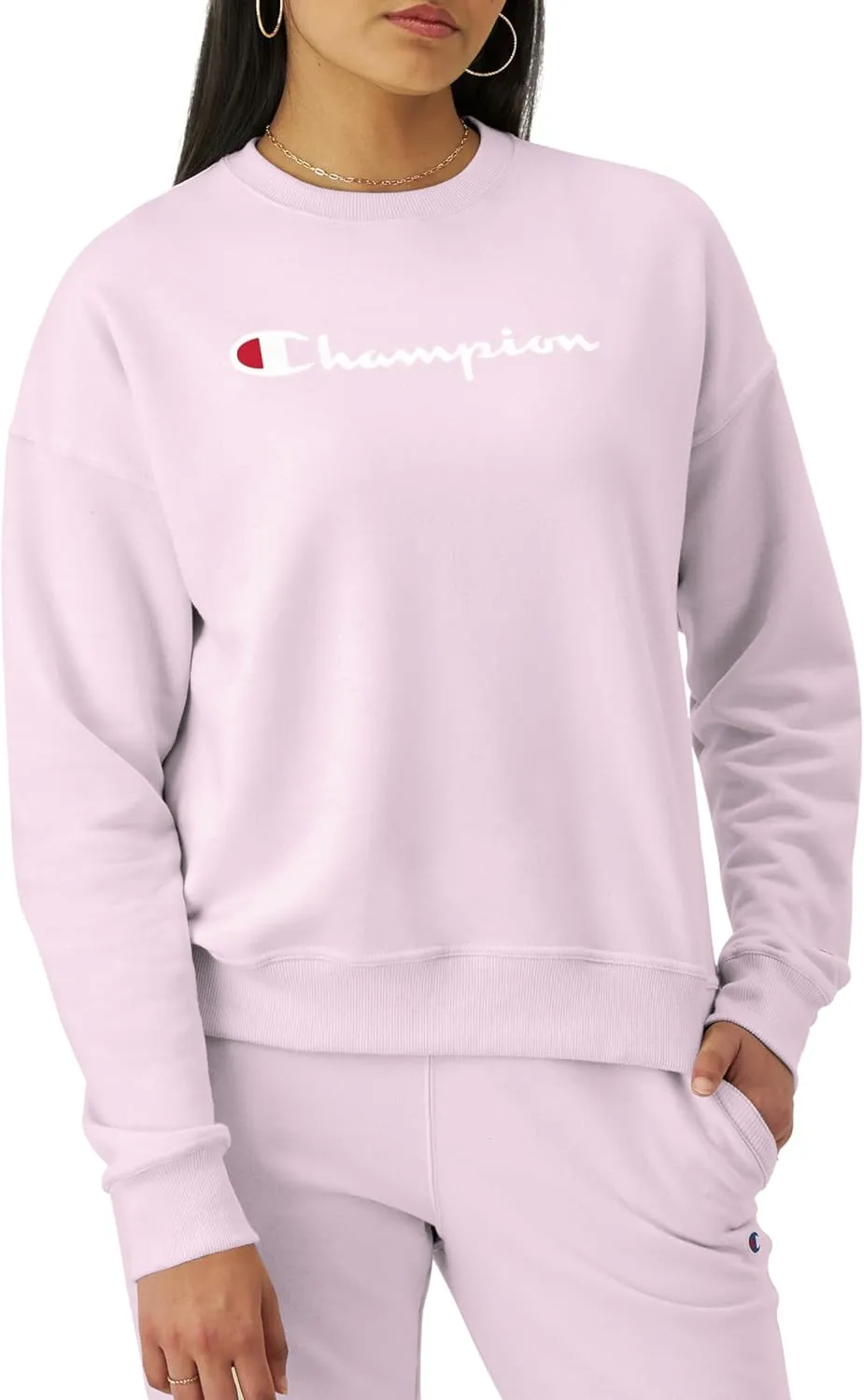 Champion Women's Sweatshirt, Powerblend, Crewneck for Women, Script (Plus Size Available)