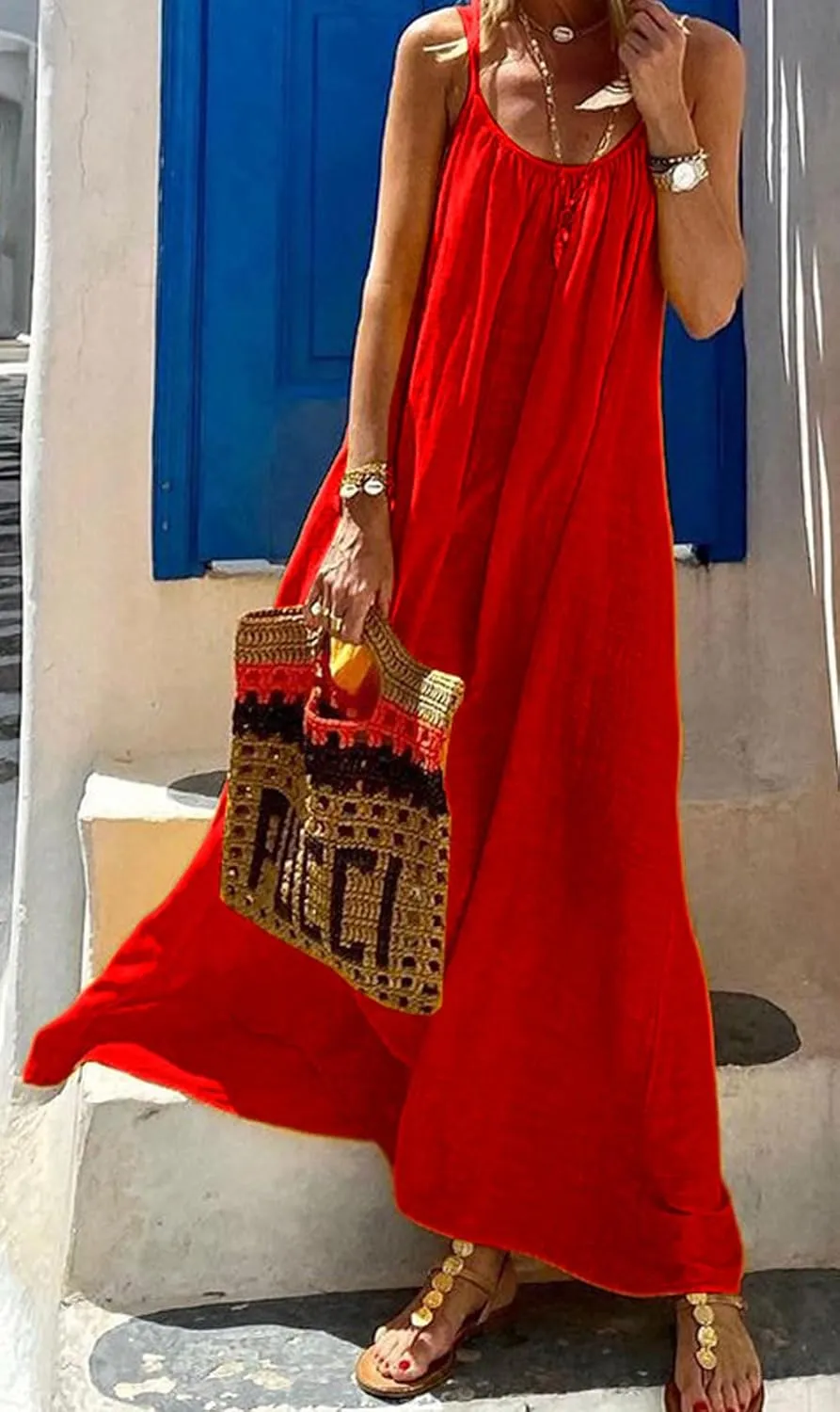 CHARTOU Women 2025 Summer Linen Maxi Dress Sleeveless Open Back Beach Vacation Dresses