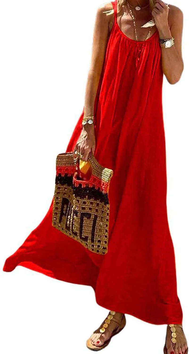 CHARTOU Women 2025 Summer Linen Maxi Dress Sleeveless Open Back Beach Vacation Dresses