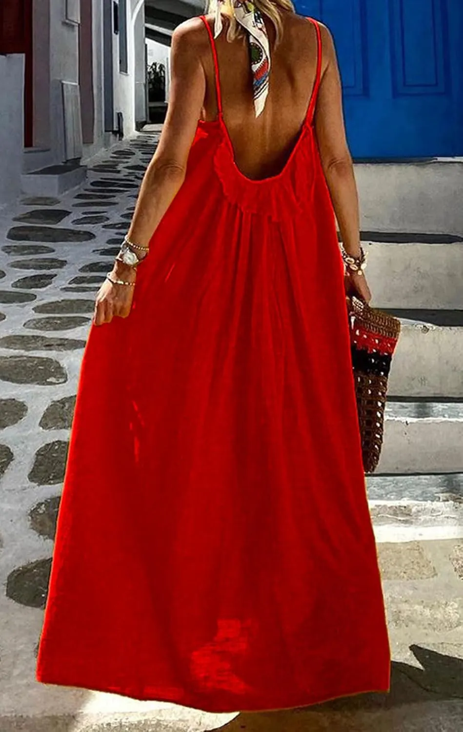 CHARTOU Women 2025 Summer Linen Maxi Dress Sleeveless Open Back Beach Vacation Dresses