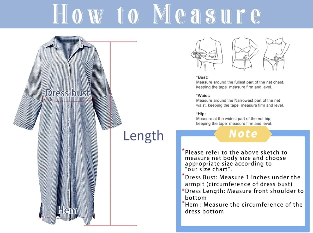 chouyatou Women's Casual Long Sleeve Button Down Loose Striped Cotton Maxi Shirt Dress