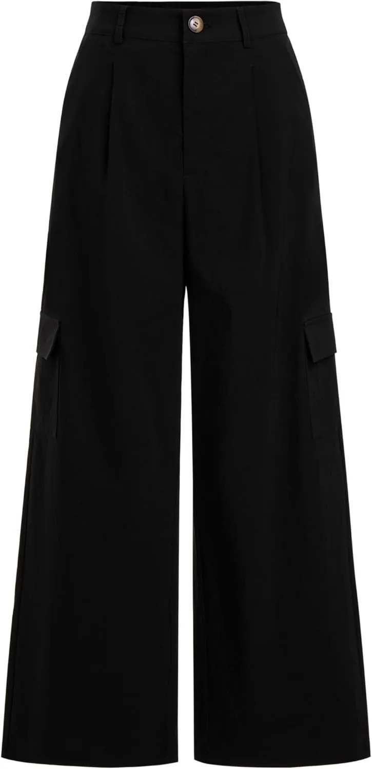 CIDER Women Wide Leg Pants Button Fly Business Casual Pants Bottoms with Pockets