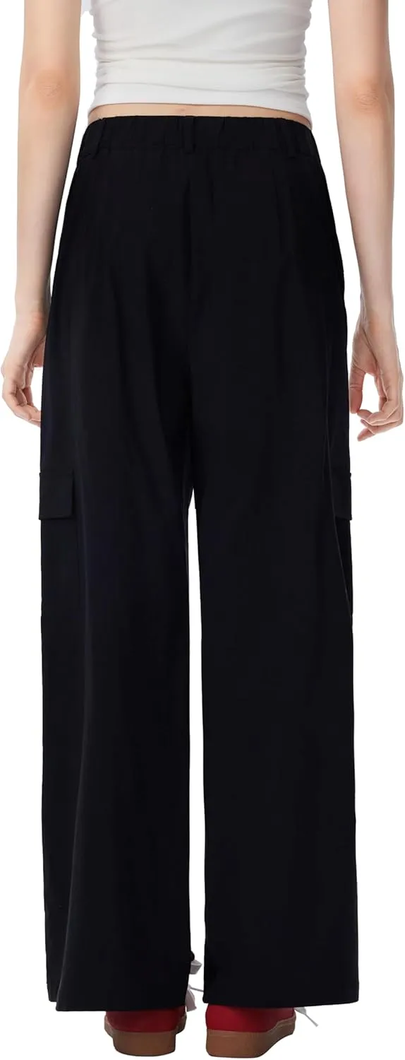 CIDER Women Wide Leg Pants Button Fly Business Casual Pants Bottoms with Pockets