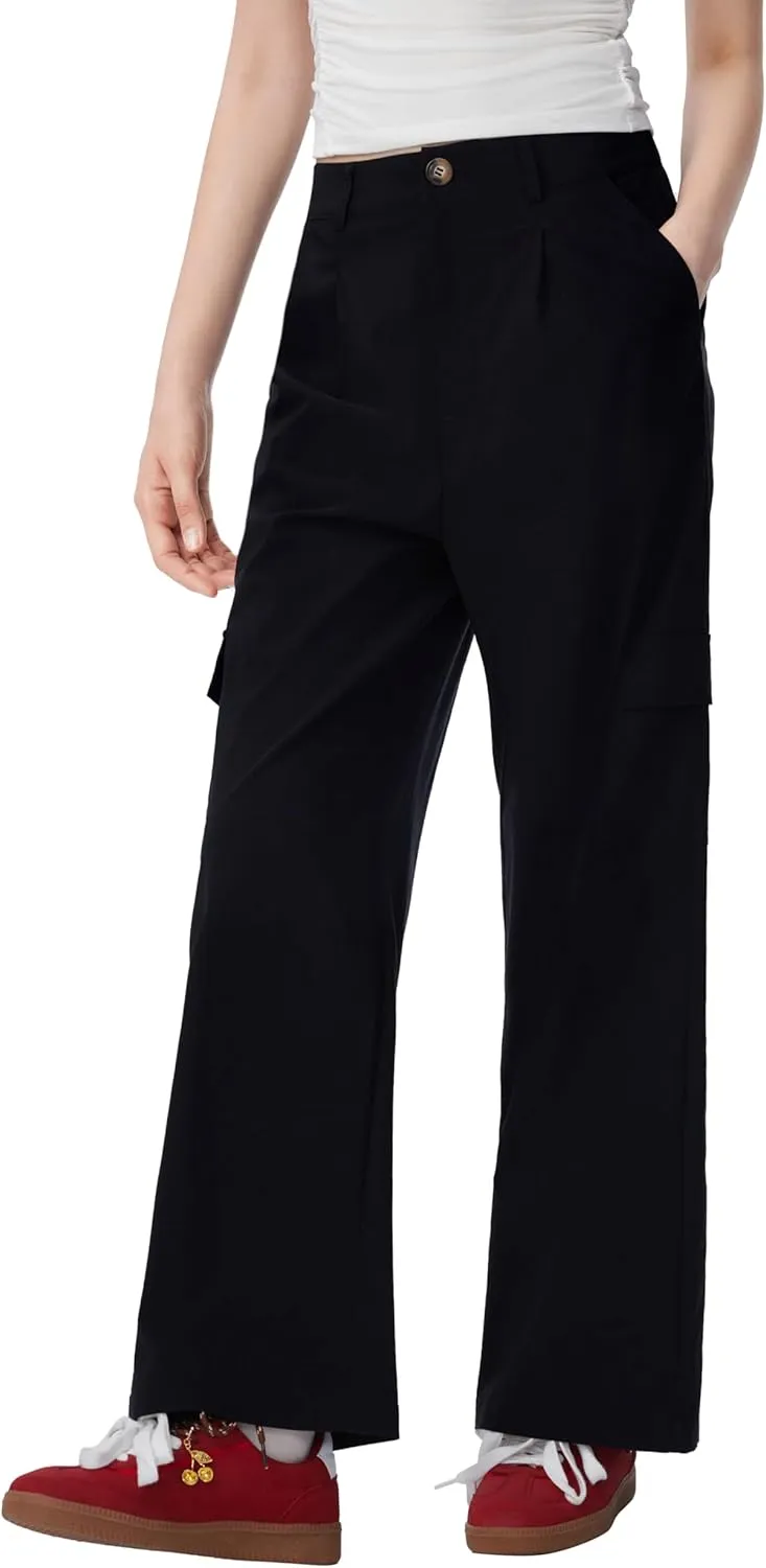 CIDER Women Wide Leg Pants Button Fly Business Casual Pants Bottoms with Pockets