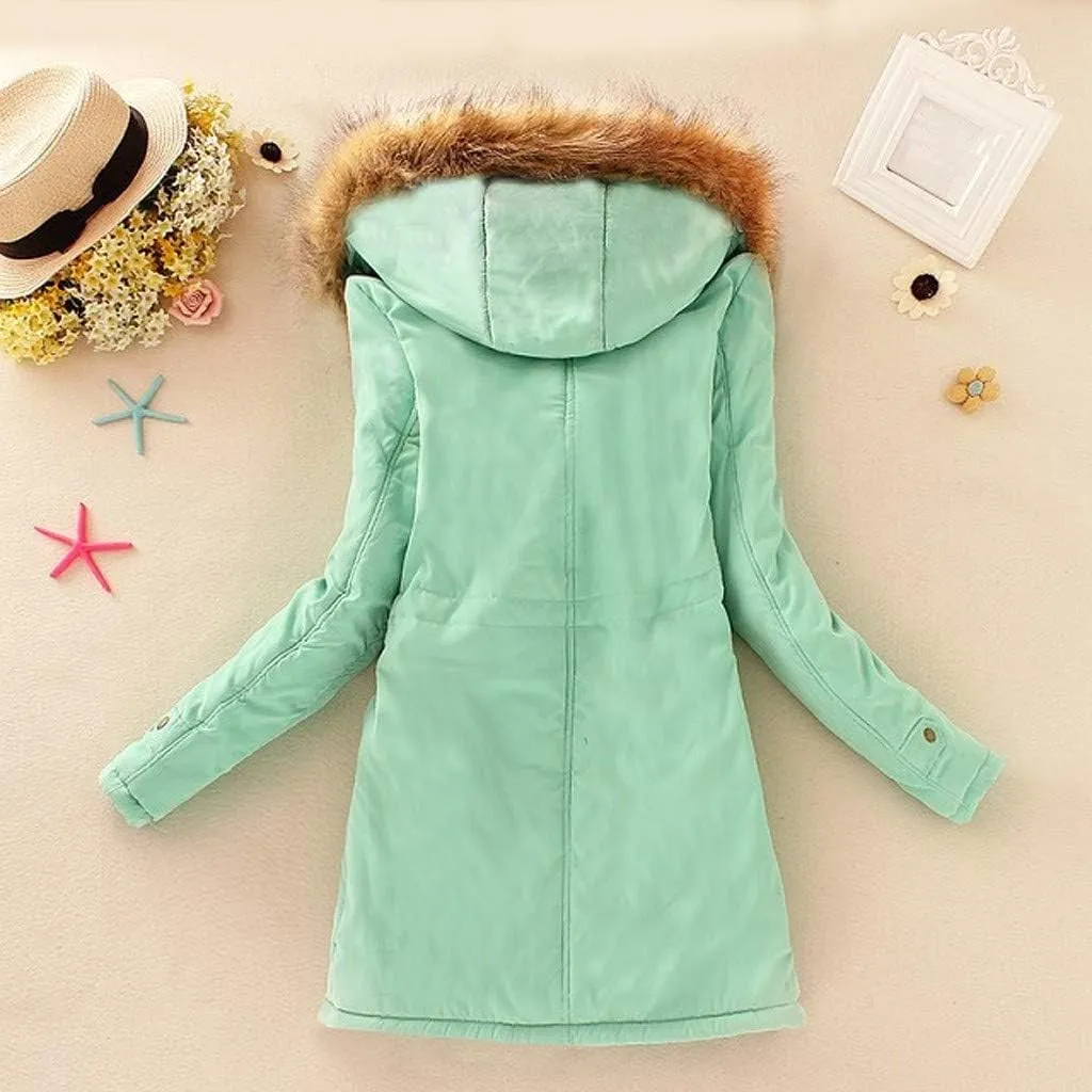 cooki Winter Coats for Women Fleece Lined Puffer Coat Women Long Thickened Down Coat Windproof Parka Hooded Puffer Jackets