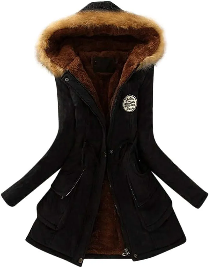 cooki Winter Coats for Women Fleece Lined Puffer Coat Women Long Thickened Down Coat Windproof Parka Hooded Puffer Jackets