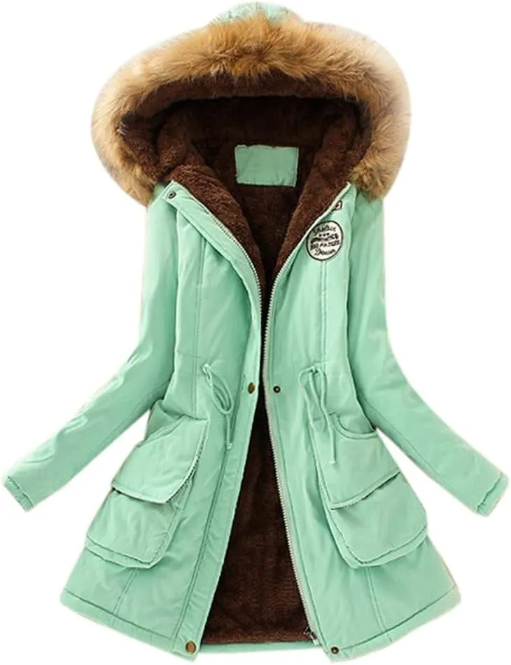 cooki Winter Coats for Women Fleece Lined Puffer Coat Women Long Thickened Down Coat Windproof Parka Hooded Puffer Jackets