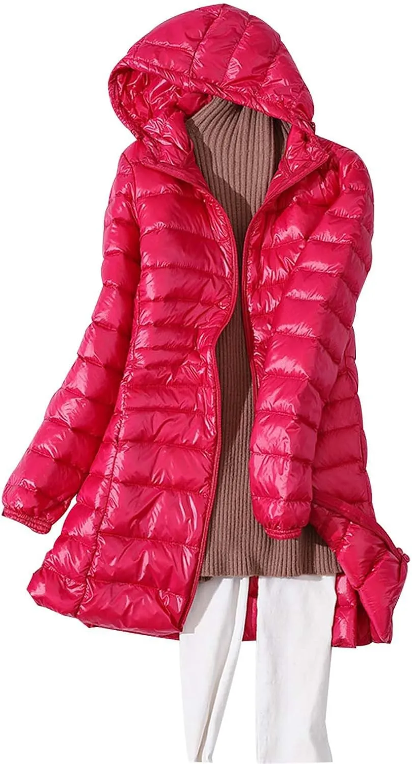 cooki Womens Winter Coats Women's Packable Ultra Light Weight Short Down Jacket Wram Windproof Turtleneck Long Down Jacket