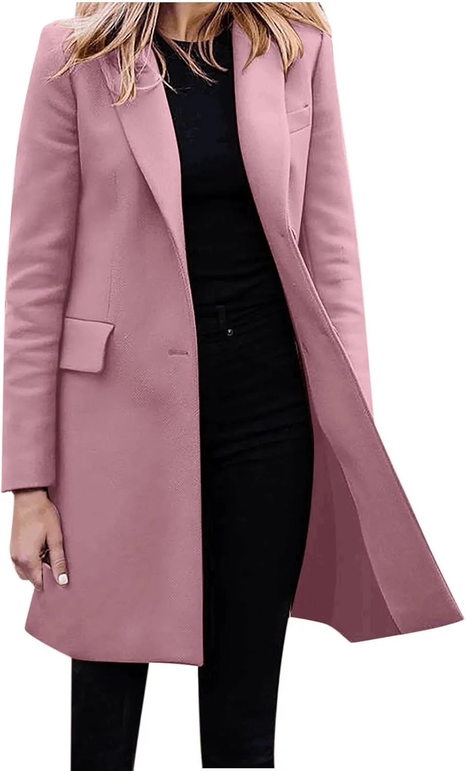 cooki Women's Winter Trench Coats Fashion, Basic Breasted Lapel Slim Long Sleeve Fall Warm Mid-Long Jacket Pea Coat Overwear