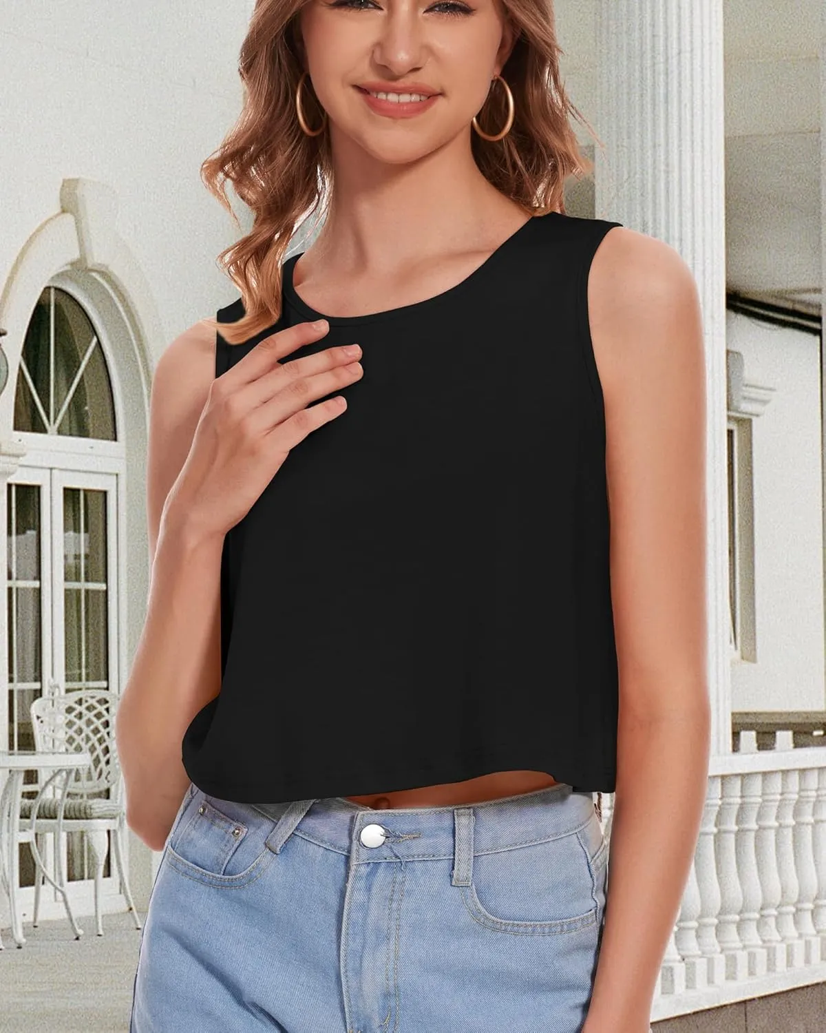 Crop Tops for Women Tank Summer Casual Sleeveless Loose Fit Basic Shirts