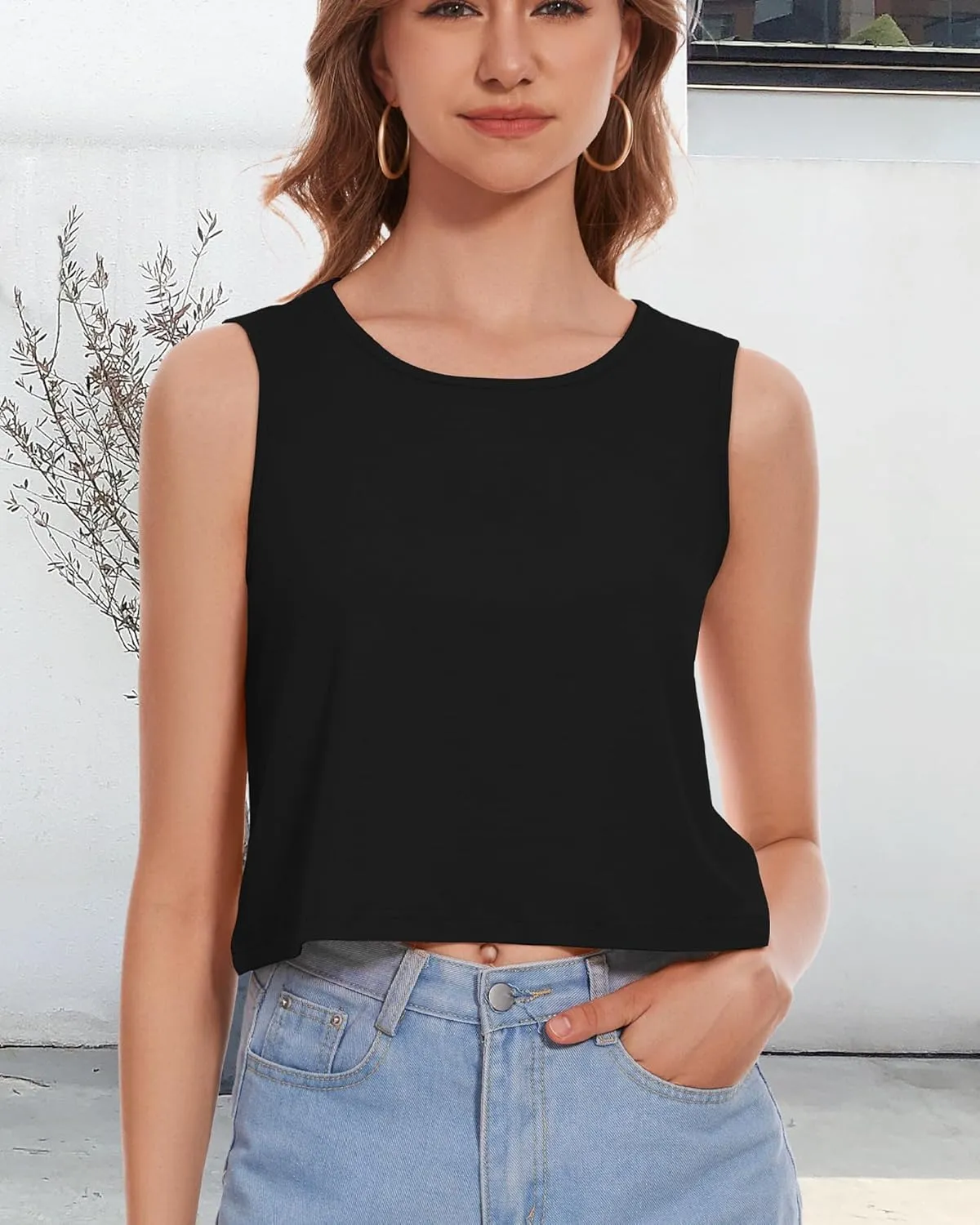 Crop Tops for Women Tank Summer Casual Sleeveless Loose Fit Basic Shirts