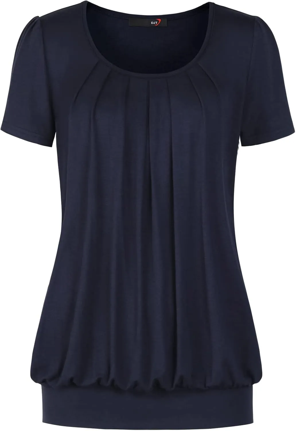 DJT Women's Short Sleeve Summer Tops Scoop Neck Pleated Front Casual Tee T Shirt
