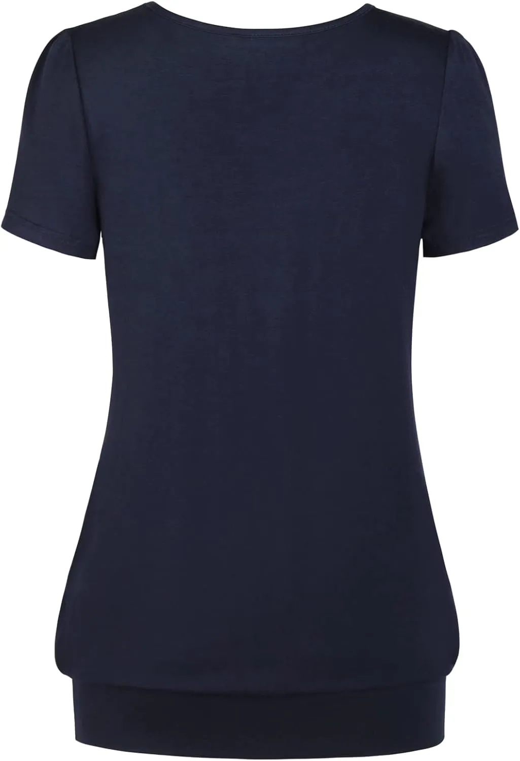 DJT Women's Short Sleeve Summer Tops Scoop Neck Pleated Front Casual Tee T Shirt