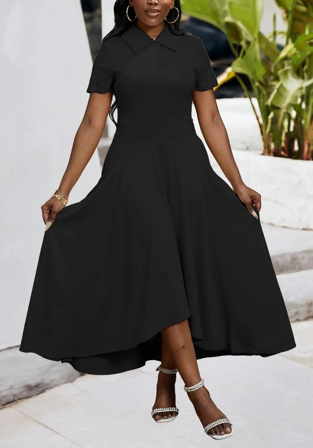 Elegant Dresses for Women Summer Short Sleeve A Line Flowy Swing Dress
