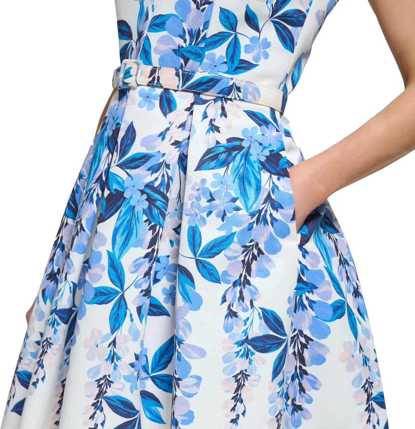 Eliza J Women's Fit and Flare Style Woven Faille Sleeveless Vneck Floral Dress