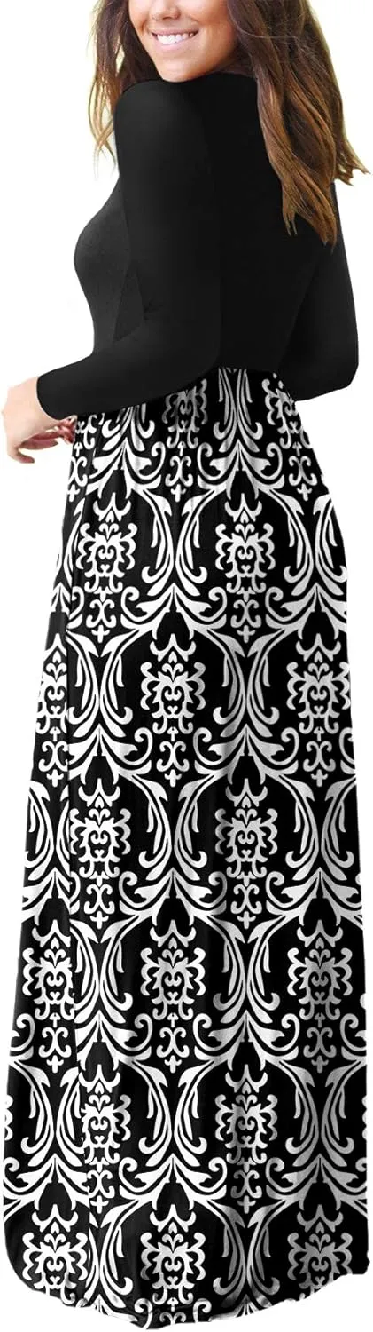 EUOVMY Women's Long Sleeve Loose Maxi Dresses Casual Long Dresses with Pockets