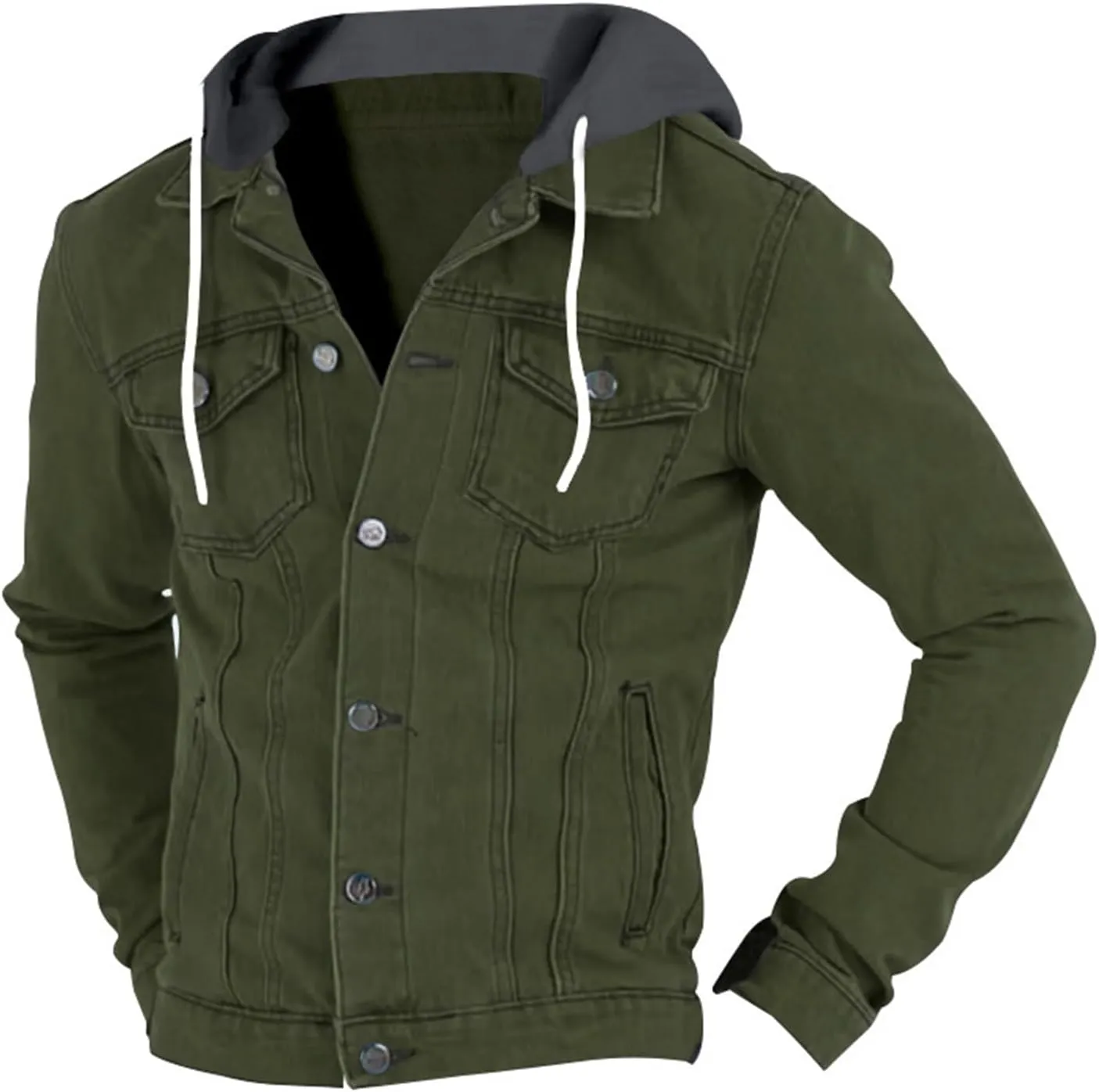 evzosrz Men's Slim Fit Denim Jacket Casual Classic Long Sleeve Hoodies Solid Hooded Trucker Jeans Jacket Coat Outwears