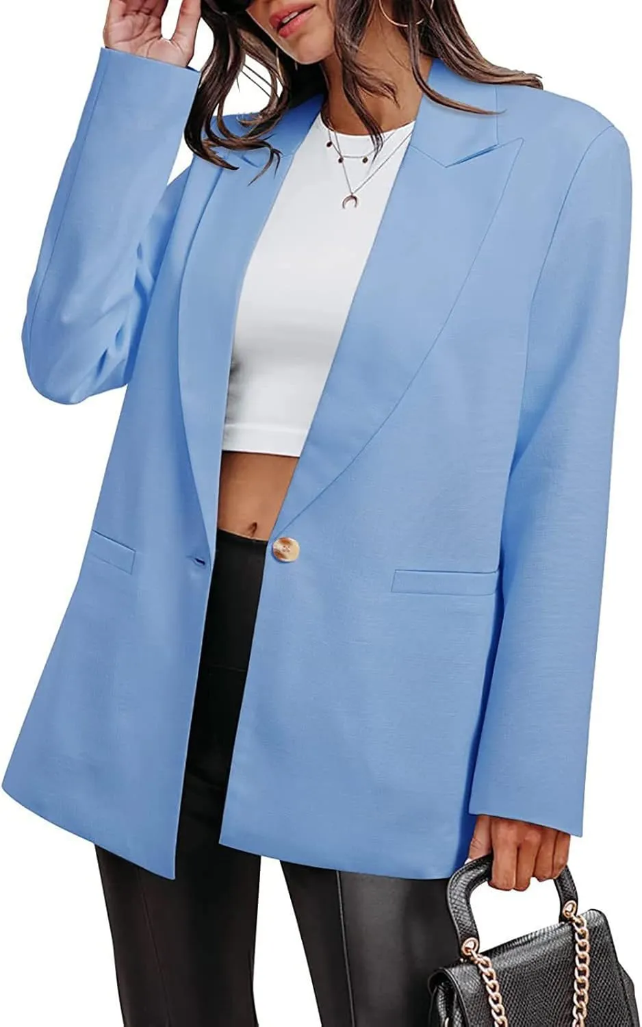 Fall Blazers for Women Business with Pockets Casual Button Cardigan Blazer Long Sleeve Lightweight Work Office Jacket