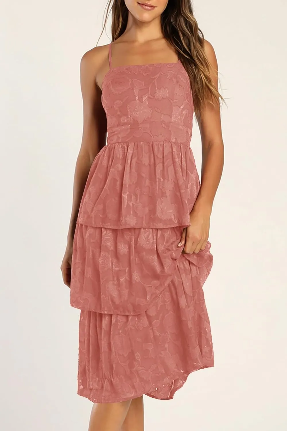 Ferlema Women's 2025 Summer Sleeveless Spaghetti Strap Smocked Tiered Flowy Beach Cocktail Midi Dresses