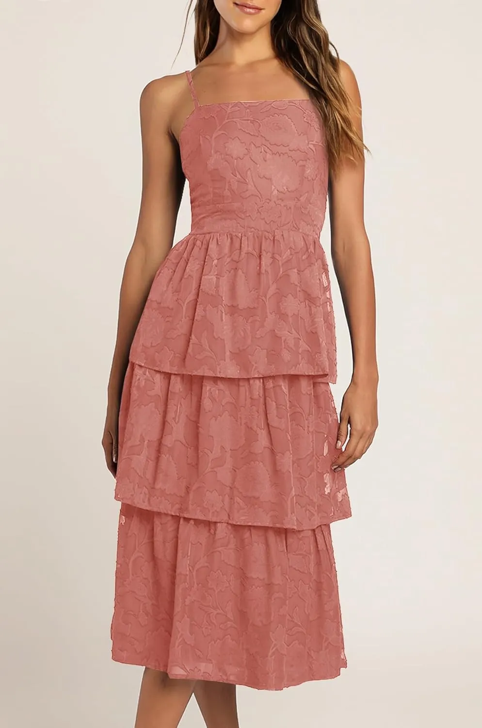 Ferlema Women's 2025 Summer Sleeveless Spaghetti Strap Smocked Tiered Flowy Beach Cocktail Midi Dresses