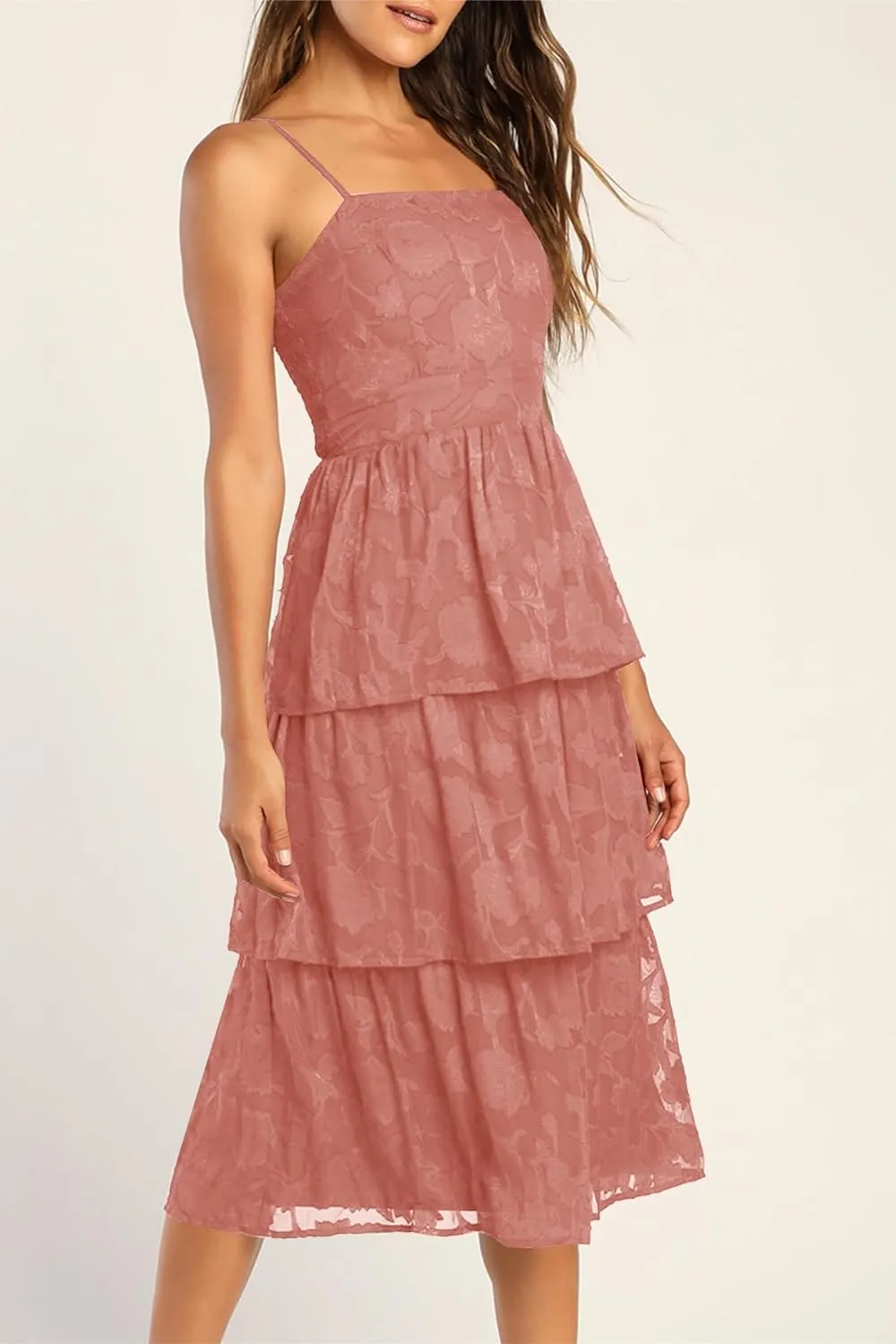 Ferlema Women's 2025 Summer Sleeveless Spaghetti Strap Smocked Tiered Flowy Beach Cocktail Midi Dresses