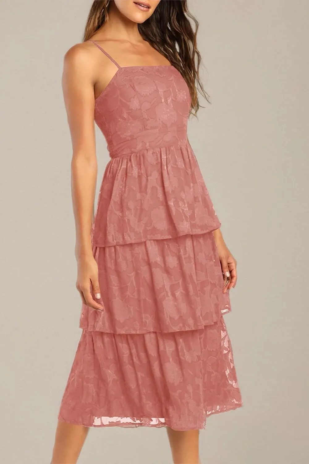 Ferlema Women's 2025 Summer Sleeveless Spaghetti Strap Smocked Tiered Flowy Beach Cocktail Midi Dresses