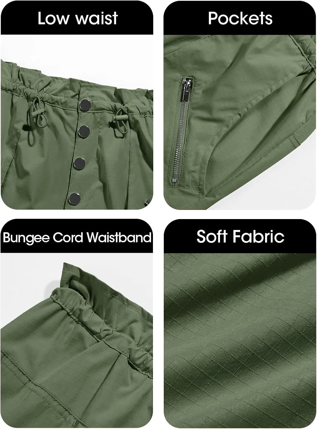 Fisoew Womens Cargo Shorts Relaxed Fit Low Waist Drawstring Hiking Outdoor Shorts with Pockets