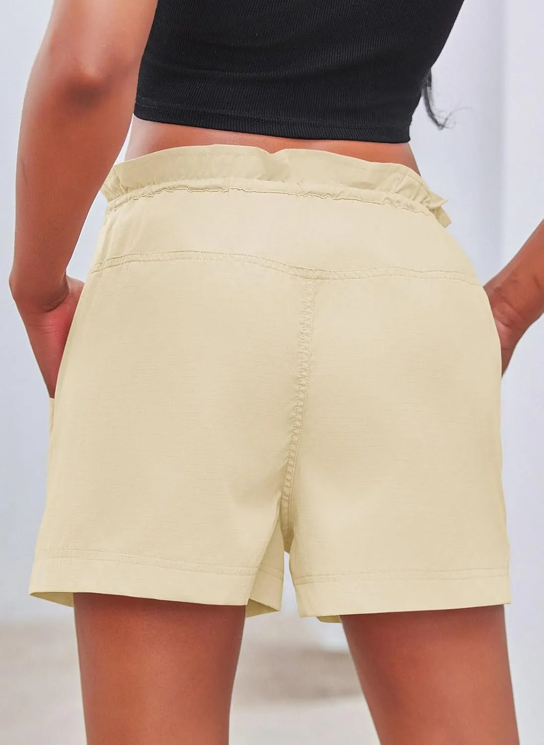 Fisoew Womens Cargo Shorts Relaxed Fit Low Waist Drawstring Hiking Outdoor Shorts with Pockets
