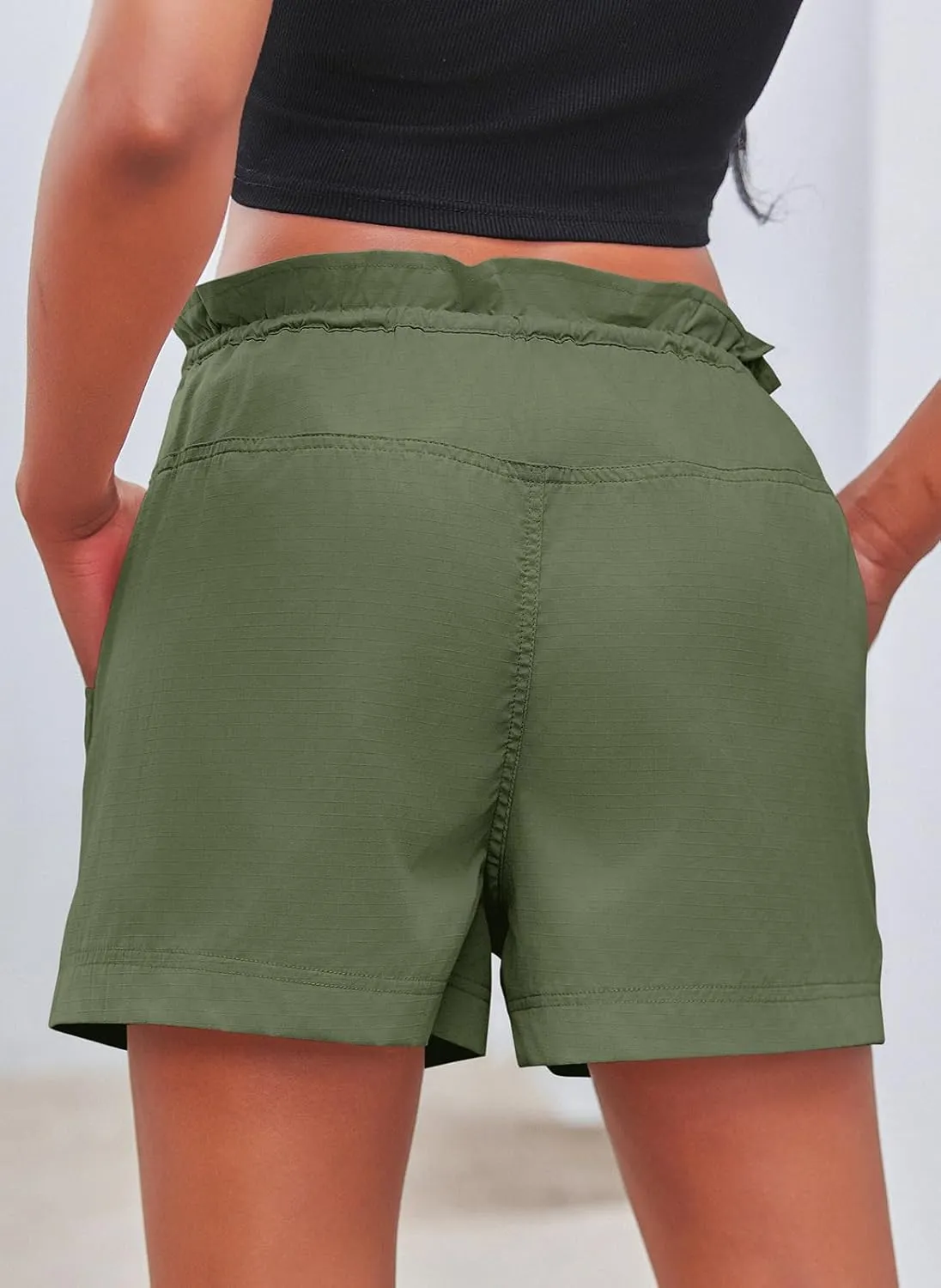 Fisoew Womens Cargo Shorts Relaxed Fit Low Waist Drawstring Hiking Outdoor Shorts with Pockets