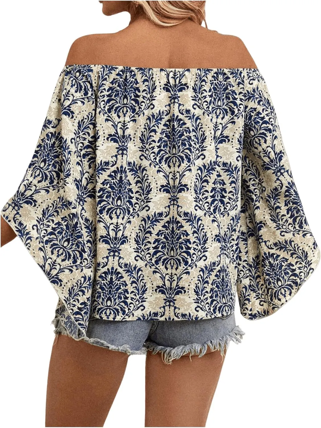 Floerns Women's Boho Off Shoulder 3/4 Bell Sleeve Summer Blouse Top