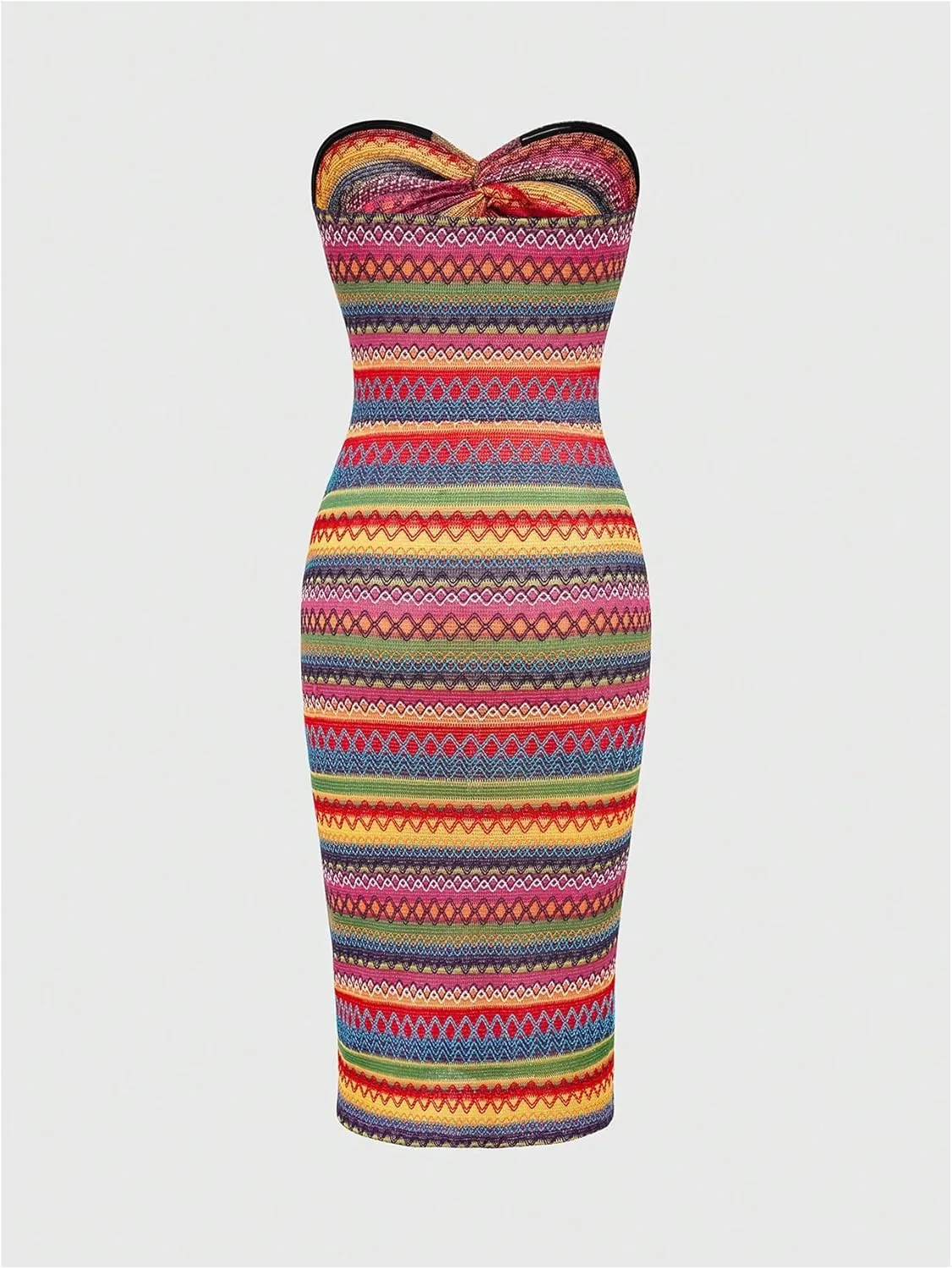 Floerns Women's Boho Tribal Sleeveless Strapless Tube Twist Front Bodycon Maxi Dresses