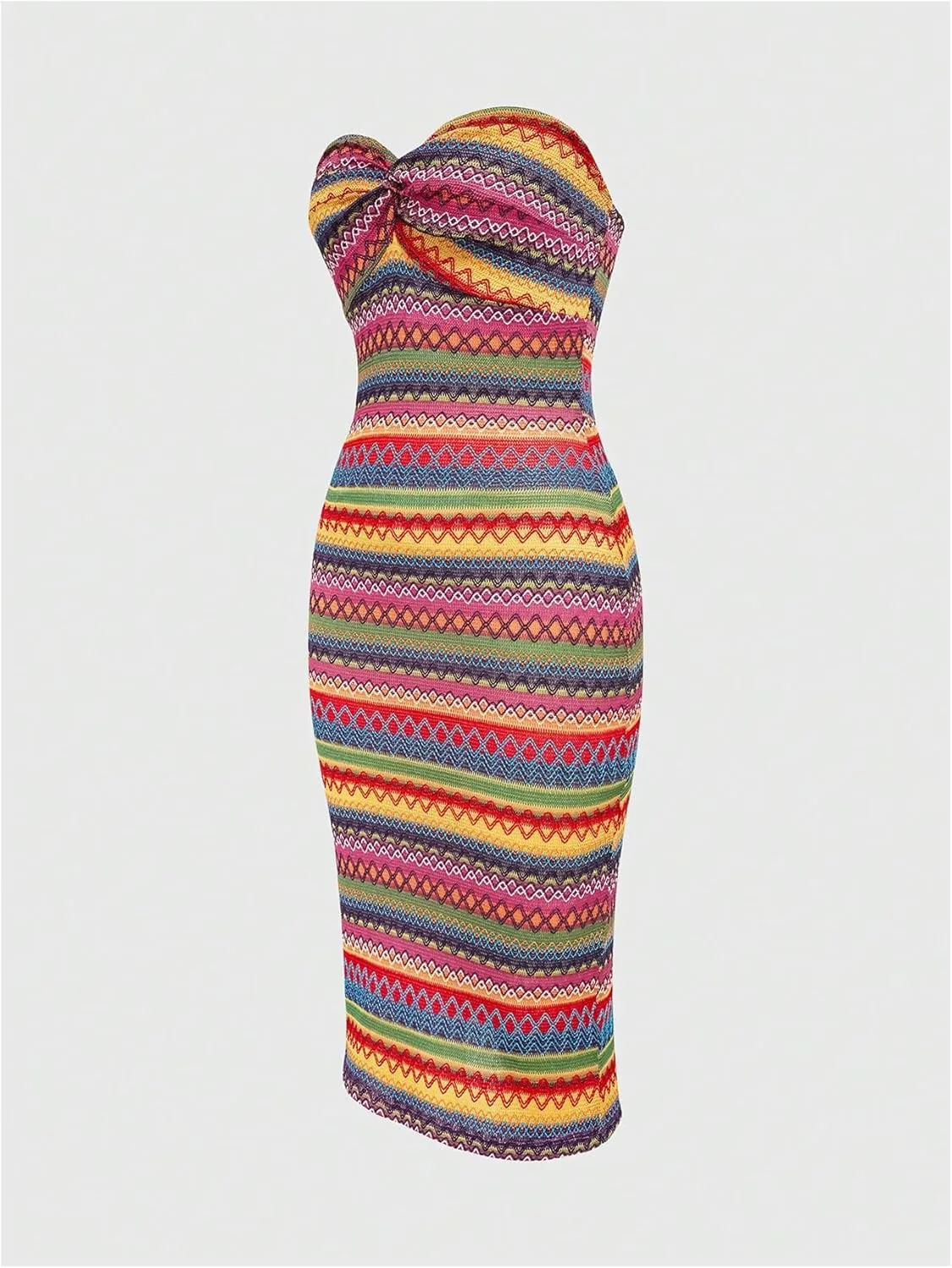 Floerns Women's Boho Tribal Sleeveless Strapless Tube Twist Front Bodycon Maxi Dresses