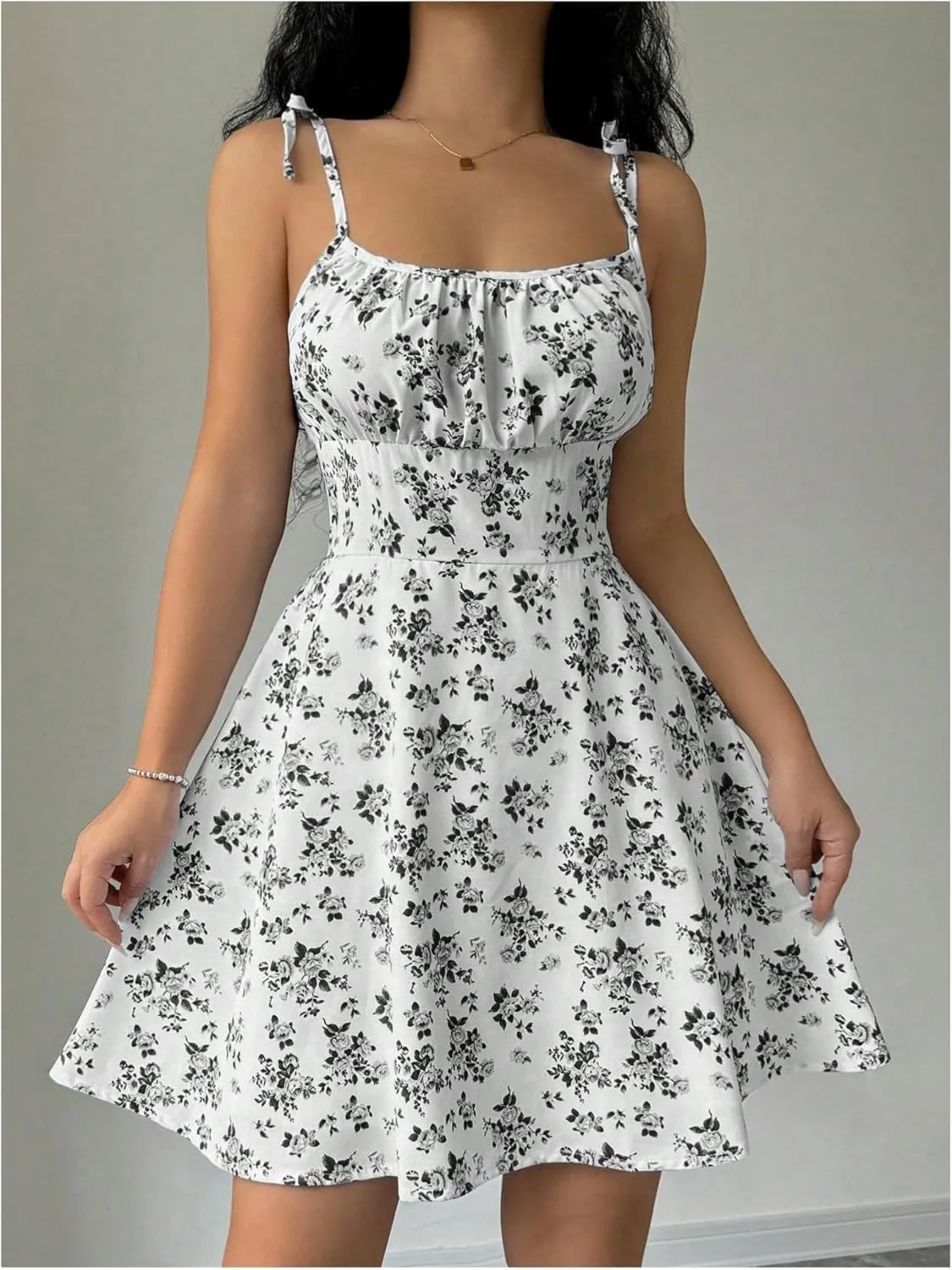 Floerns Women's Floral Tie Shoulder Cami Dress Sleeveless Ruched Bust Boho Dress