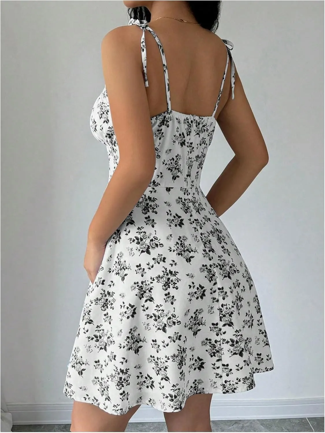 Floerns Women's Floral Tie Shoulder Cami Dress Sleeveless Ruched Bust Boho Dress