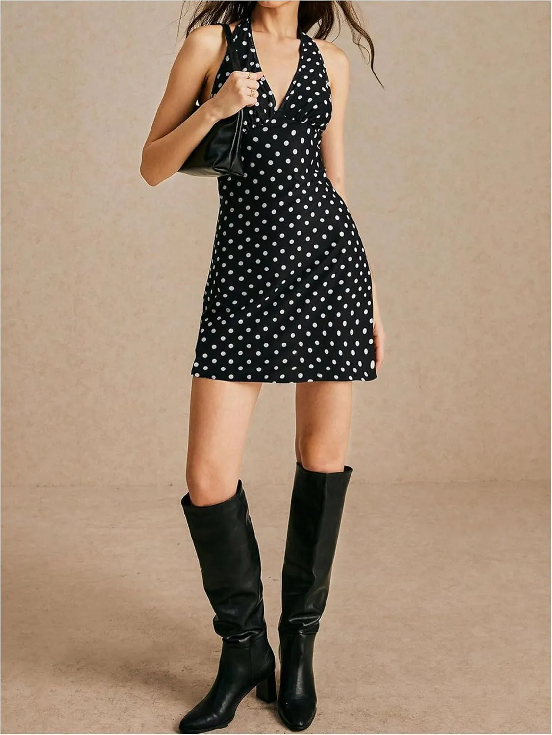 Floerns Women's Polka Dots Print Halter Dress Sleeveless Party A Line Mini Dress