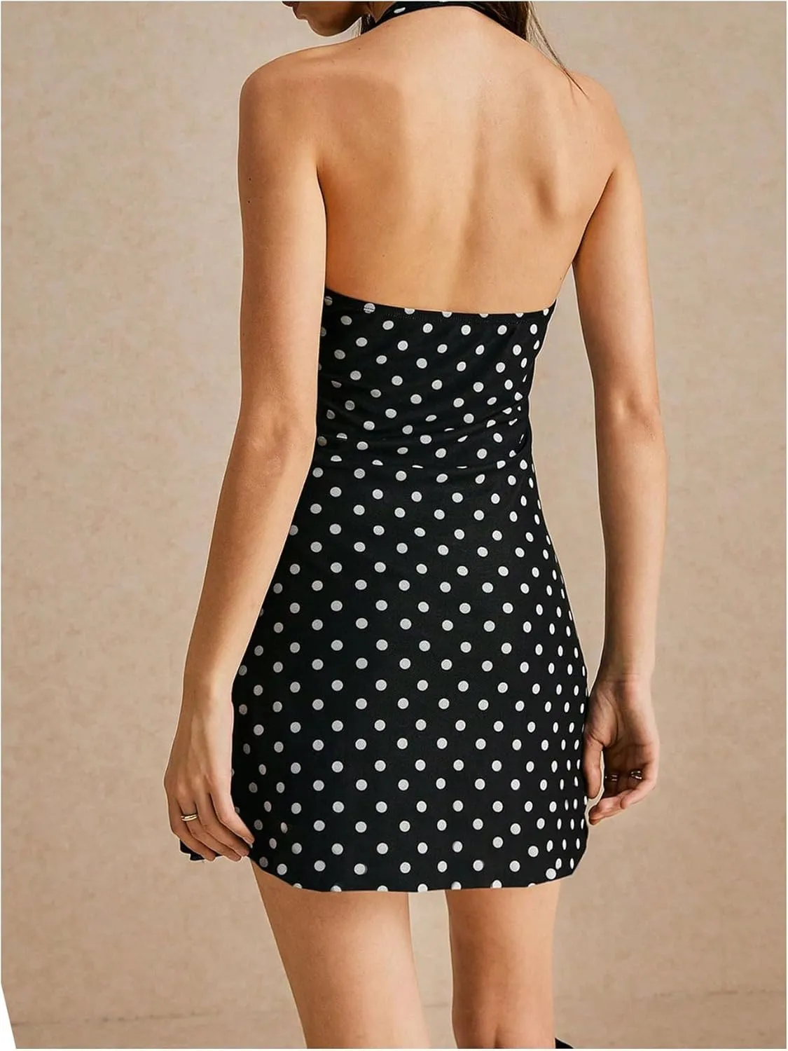 Floerns Women's Polka Dots Print Halter Dress Sleeveless Party A Line Mini Dress