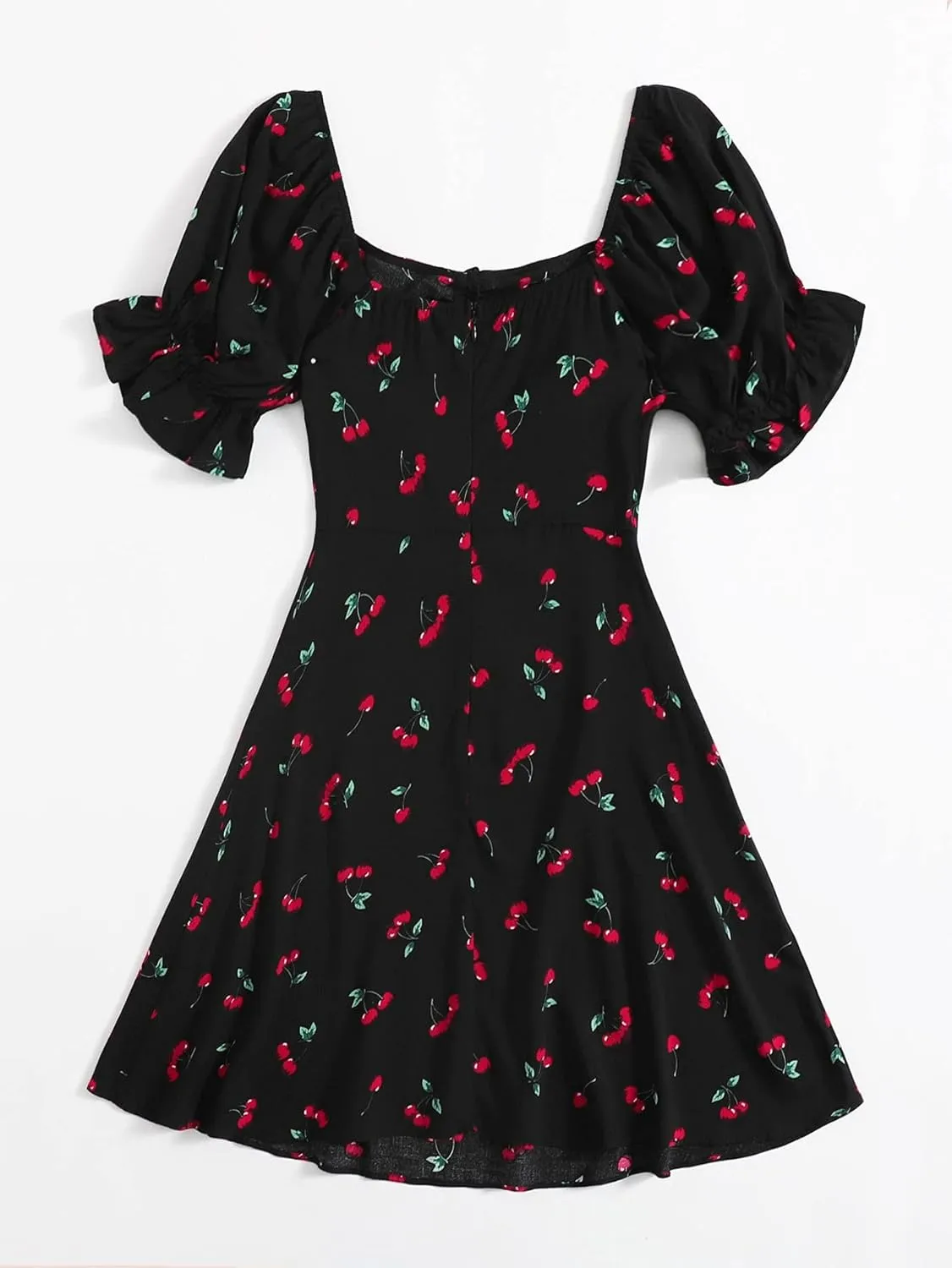 Floerns Women's Summer Drawstring Sweetheart Neck Puff Sleeve A Line Short Dress