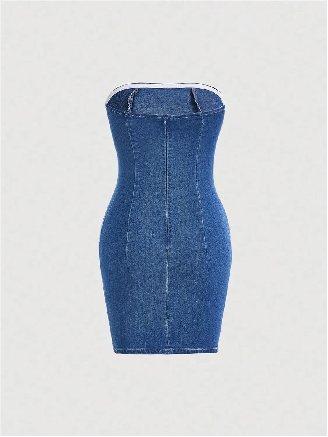 Floerns Women's Summer Strapless Tube Split Hem Bodycon Denim Dress