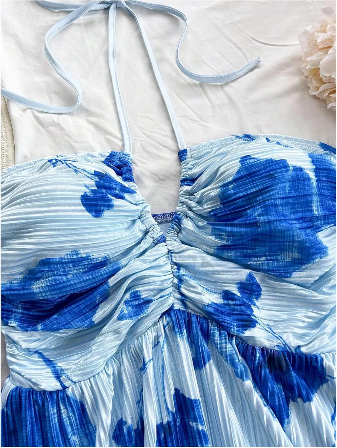 Floerns Women's Tie Dye Sleeveless Halter Dress Milkmaid Flare Hem Boho Dress